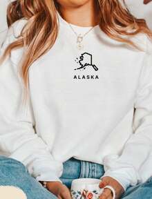Alaska Sweatshirt Embroidered Crewneck, Alaska Gifts, Alaska Shirts Women, Alaska Sweater, Alaska Trip Shirt - trắng - Xem 1