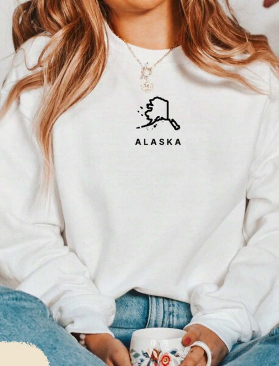 Alaska Sweatshirt Embroidered Crewneck, Alaska Gifts, Alaska Shirts Women, Alaska Sweater, Alaska Trip Shirt - trắng - Xem 1