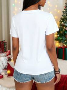 2026 New Year Family Atmosphere T-Shirt, Denim Cow Pattern Women Short Sleeve Top