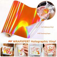 WRAPXPERT Holographic Vinyl Roll Orange, Holographic Permanent Vinyl Orange Glossy Craft 12\ X 5ft, Chrome No Bubble Iridescent For DIY Craft Decal,12inchx5ft,Orange - 橘色 - 查看 5