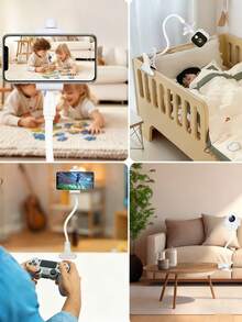 1pc New 360° Rotatable Flexible Coil Base Phone Holder With Camera Mount, Universal Bedside Stand For Smartphones, Home Security Cameras & Baby Monitors - Bracket - View 7