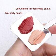 1/2pcs Stainless Steel Makeup Palette & Spatula Set, Liquid Foundation Concealer Mixing Palette, Easy To Clean Makeup Tools, Cosmetic Accessories, Travel, Girl Gift, Makeup, Travel Essentials, Affordable, Bedroom, Foundation Mixing Palette, Mixing Spatula - Multicolor - View 5