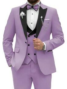 2026 Men's Casual Blazer & Pant Set  Men's Tuxedo Suit 3 Piece Slim Fit Suit For Men Tuxedo For Men Wedding Party Dinner Prom Relaxed Stretch Fit For Smart Casual Events - 淡紫色薰衣草 - 查看 12