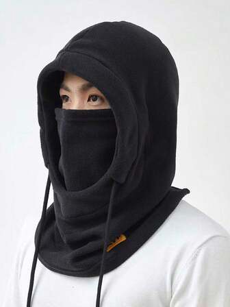 1件装冬季防风帽，男士面罩颈部防护保暖一体式加绒面部防护套头帽，适合户外骑行