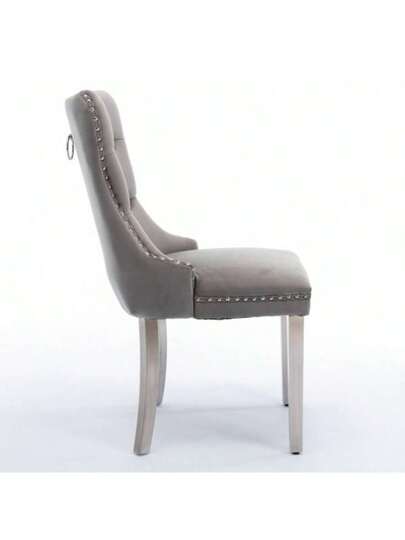 Furniture, Nikki Collection Moderne High End Dining Chairs In Soft, Contemporary Solid Wood Upholstery Fluwelen Padding Chrome Plated Stainless Steel Sheet Legs, Studded Head ation, Double Set, Grijs De1701gy view 2