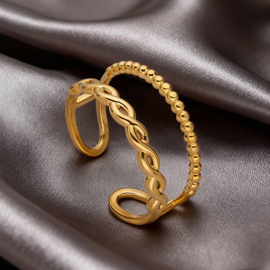 Double-Layer Stainless Steel Stacked Ring, A Versatile Jewelry Accessory Suitable For Both Men And Women, Perfect For Daily Wear And An Excellent Gift For Special Occasions. - Yellow Gold - View 1