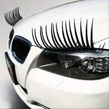 2Pcs 3D Glamorous Black Eyelash Headlight Decals - Fun Car Light Stickers With Enhanced Visibility & Style, Easy To Apply & Remove For Most Vehicles, Car Accessories,Car Decals,Car Decor,Car Stickers,Car Essentials,Car Stuff - Multicolor - View 2