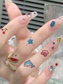 1 张防水防汗临时纹身贴纸，采用 PVC 材质，40 种可爱简约的表情和花朵图案，适合大学甜美风格和日常使用。 - 彩色 - 查看 4