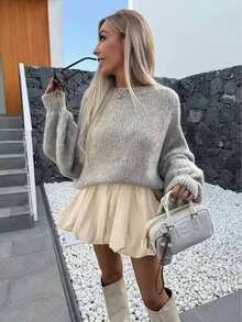 Solstice Apparel Bubble Pleated High Waist A-Line Mini Skirt, Apricot Satin Fabric, Suitable For Commute, Daily Wear, Date, Spring/Summer, Valentine's Day - Apricot - View 3