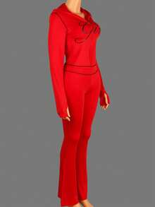 男士性感两件套，长袖印花拉链外套搭配长裤，假日春季穿搭 - 紅色 - 查看 3