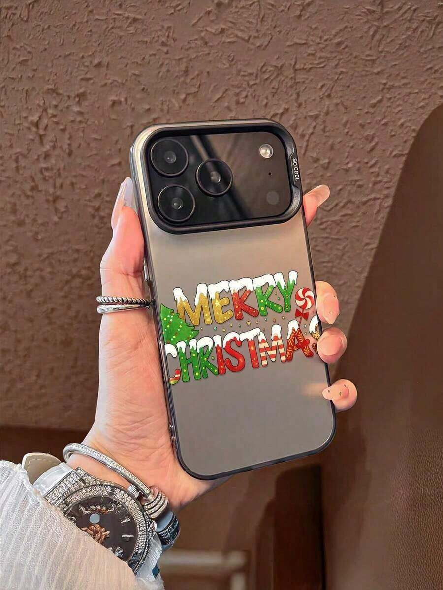 1pc Funda de Teléfono de TPU de Cobertura Completa a Prueba de Golpes con Borde Suave y Letras de Feliz Navidad Nevado, Árbol de Navidad y Decoración de Piruleta Compatible con iPhone 17/16/15/14/13/12/11/Plus/Pro/Promax/Air, Galaxy S25/S24/S23/S22/S21/FE/Plus/Ultra, Funda de Teléfono de Estilo Navideño Interesante, Impermeable, Antigolpes, Resistente a Arañazos, Regalo de Navidad Perfecto - Plateado - Ver 1