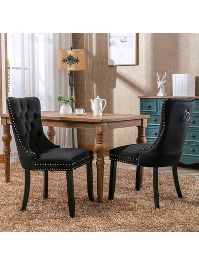 Moderne Dining Chairs, Premium Plush Solid Wood, Contemporary Fluwelen Upholstered Chairs Studded Head Set Of 2, Beige, Black, Grijs Available. view 2