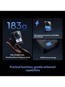 dji Panoramiczna kamera sportowa Osmo 360 8K HD, bateria o żywotności 190 minut, 105 GB wbudowanej pamięci, stabilizacja obrazu, zabezpieczenie przed wodą, filmy w wysokiej rozdzielczości, łączność bezprzewodowa, przenośna konstrukcja, waga zaledwie 180 gramów, standardowy zestaw. - Zestaw standardowy - Zobacz 3