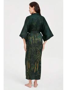 Women's Long Satin Silky Kimono Robe - Japanese Bathrobe Nightgown Loungewear Blouse - 李子色 - 漸層藍 - 查看 10