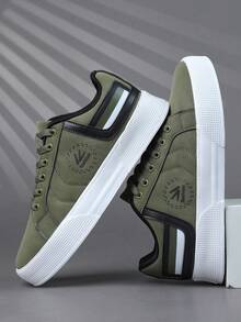 Men's Sneakers, Men's Fashionable Casual Shoes, Lace-Up Men's Shoes, Skateboard Shoes, Men's Skate Shoes, Personalized Street Style Men's Shoes - Army Green - View 5