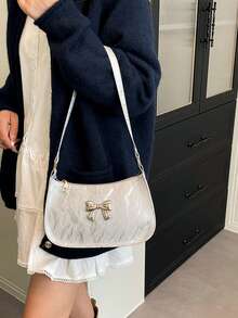 PU PVC Leather Women's Crocodile Embossed Designer Handbag Wallet Vintage Zipper Shoulder Bag - Silver - View 3