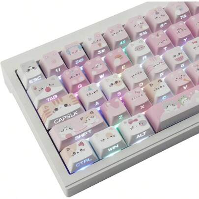 PBT Keycaps - Side Printed Keycap Set With 136 Keys For Cherry Profile Mechanical Keyboards Featuring Shine Through Meow Meow Squad Design Ideal For Gaming And Typing Environments Enhances Aesthetic Appeal And Durability On Cherry MX Switches