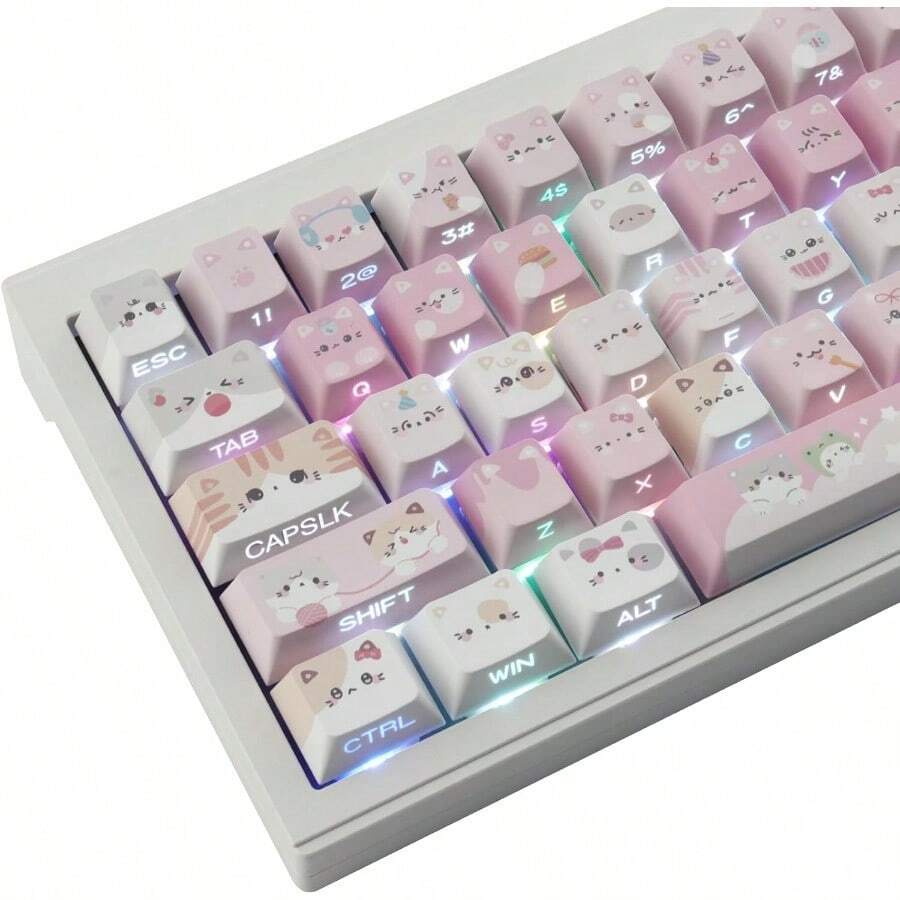 PBT Keycaps - Side Printed Keycap Set With 136 Keys For Cherry Profile Mechanical Keyboards Featuring Shine Through Meow Meow Squad Design Ideal For Gaming And Typing Environments Enhances Aesthetic Appeal And Durability On Cherry MX Switches - Đội MeowMeow - Xem 1