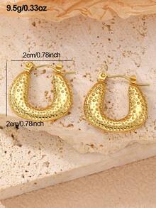 1/3对 时尚不锈钢金属粗款复古硬币耳环，女士日常/节日/派对配饰 - 金色 - 查看 8