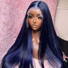 Dark Blue Lace Front Wigs Human Hair Silky Straight 13x4 HD Transparent Glueless Wigs Human Hair 250 Density Blue Colored Long Straight Wigs Human Hair For Women Natural Hairline With Baby Hair Holiday Christmas New Year Valentine's Day Wig - SBlue - 查看 6