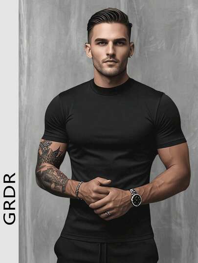  GRDR Men's Summer Lightweight Half-Turtleneck Short Sleeve, Suitable For Outdoor Casual Wear
