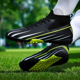 1 par de nuevos zapatos de fútbol, recomendados para adolescentes, estudiantes, partidos y entrenamientos, de caña alta, con tacos largos, antideslizantes, aptos para césped artificial, con cordones, crampones de fútbol unisex para adultos, directa de fábrica