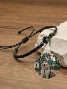 1件定制照片投影手链,不锈钢彩色编织情侣手链,适合男士、女士、情侣、家人,用于照片留念,是节日、母亲节、父亲节、情人节和生日的个性化礼物。 - 黑色手鍊4 - 查看 5