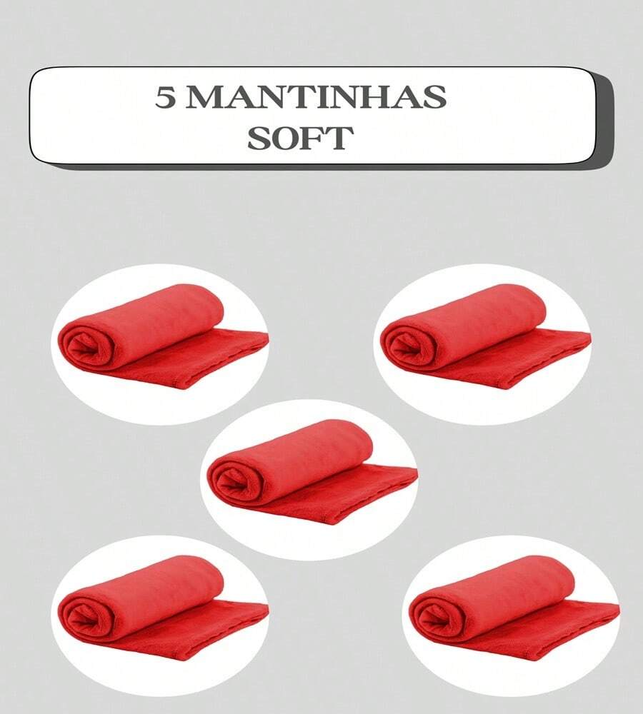 Set Of 5 Pet Blankets 80cm X 100cm Comfortable With Hemmed Finish - 紅色 - 查看 1