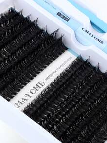 280/320片簇状假睫毛，单根嫁接，D型卷翘，9-16mm DIY睫毛嫁接套装，10D+20D+30D+40D+50D+60D+80D+100D防水假睫毛，猫眼睫毛，自然纤长、浓密飘逸、柔软轻盈、可重复使用分段式假睫毛 - 淺藍色 - 查看 12