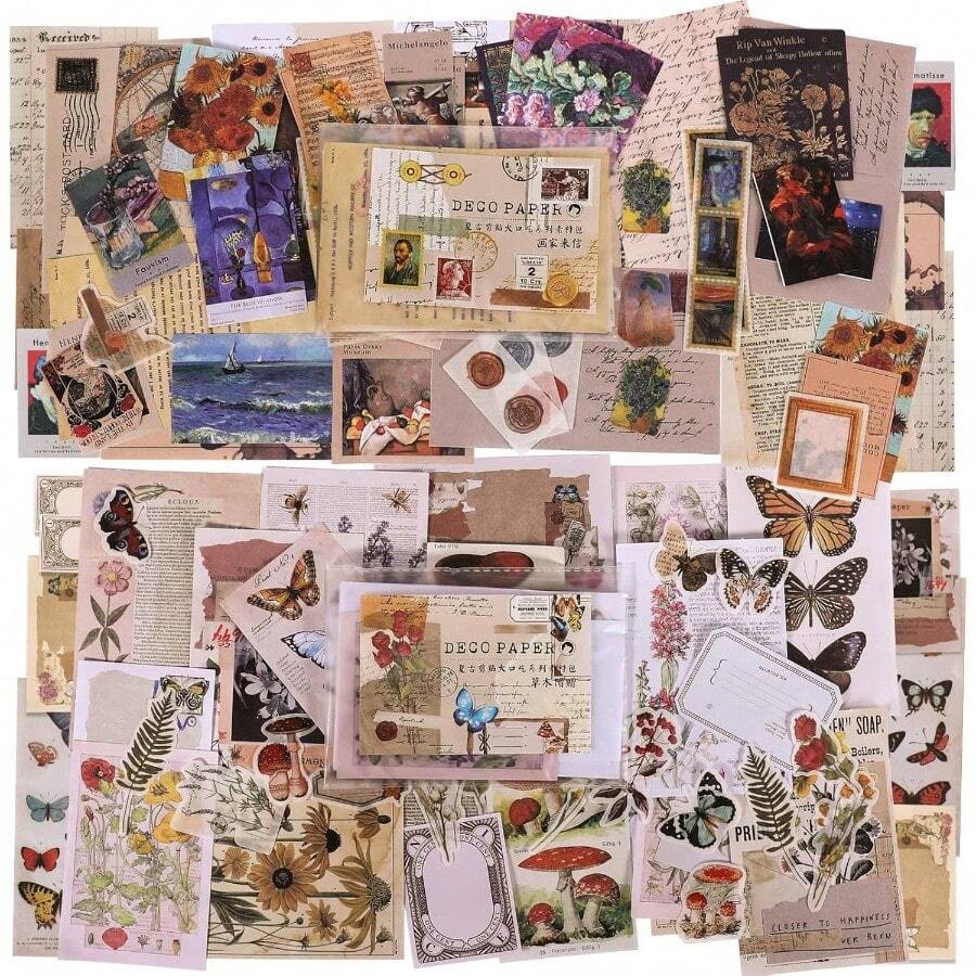 Scrapbook Supplies Pack 400 Pieces Art Journaling Bullet Junk Journal Supplies Planners Vintage Stickers Kits Notebook Collage Album Aesthetic Picture Frames NatureArt - 自然與藝術 - 查看 1