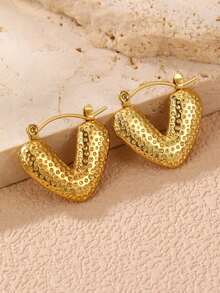 1/3对 时尚不锈钢金属粗款复古硬币耳环，女士日常/节日/派对配饰 - 金色 - 查看 2