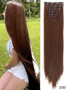 24Inch 16 Clips In Hair Extensions Long Straight Hairstyle Synthetic Blonde Black Hairpieces Heat Resistant False Hair Daily Use - Multicolor - View 19