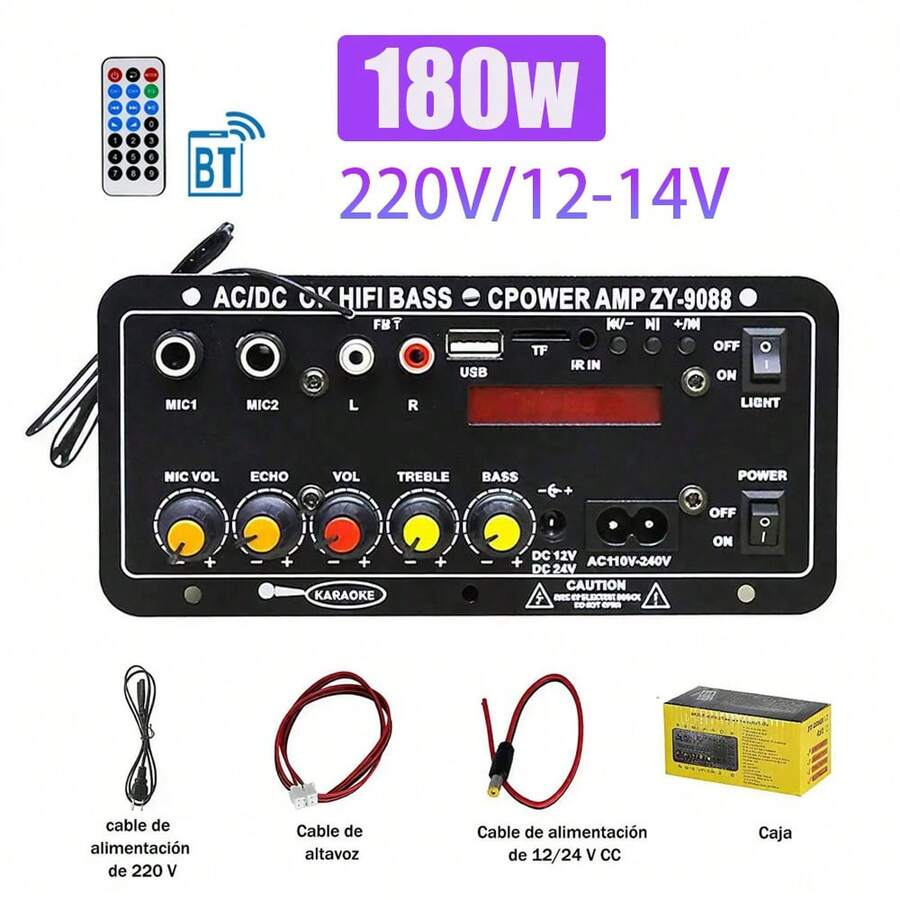 Amplifier Board With Bluetooth Module And Display, Amplifier Motherboard For Home Karaoke, Subwoofer, Dual Microphones, Compact And Powerful, 180W Class D Car Amplifier. - Xem 1