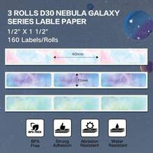 Phomemo D30 Thermal Self-Adhesive Labels, Starry Sky Color, 12 X 40 Mm (0.47 X 1.57 Inches), 160 Labels Per Roll, Compatible With Phomemo D30 Label Printers, Suitable For D30, D30S, D32, D35, D50, Q30, Q30S, Q31 Label Printers, For Home And School, Black Background White Text, 3 Rolls - Starry Sky Color - View 2