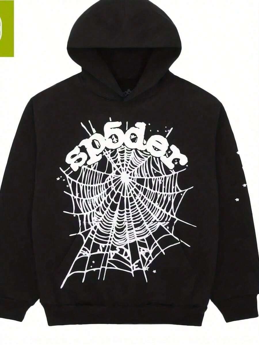 Black Spider Web Graphic Hoodie Gothic Streetwear Pullover - màu đen - Xem 1