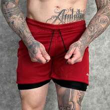 Set Of 3 Men's 2-In-1 DryFit Shorts For Running, Gym, Training, And Running With Cell Phone Pocket - KIT 3 Blue Gray Red - View 4