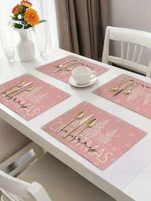 6 قطع من بطانات المائدة المطبوعة بشكل شجرة الميلاد الوردية، بطانات مائدة عيد الميلاد الوردية الجميلة، عناصر شجرة الميلاد، بطانات قابلة للغسيل، مناسبة لديكور مائدة المطبخ في أيام الأعياد، 12.6 * 16.5 بوصة - متعدد الألوان - مشاهدة 4