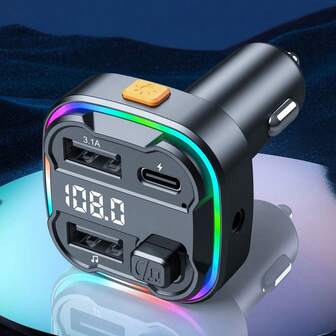 1pc Black ABS Bluetooth Car Transmitter With Car Charger, Dual USB And 1 Type-C Port To Charge Phones And Transmit Phone Music To Car Audio, Universal 12-24V Car Cigarette Lighter