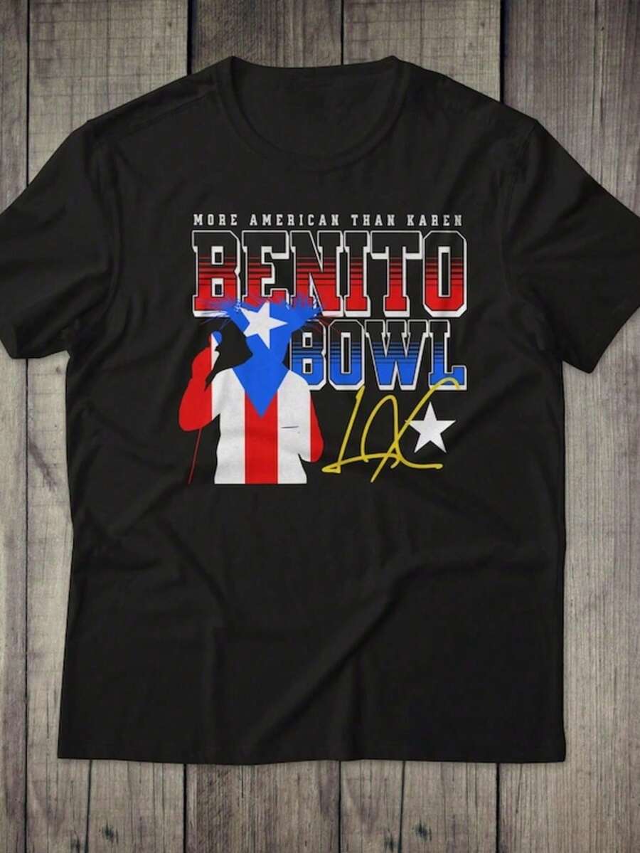 Benito Bowl Football LX T-Shirt More American Than Karen T-Shirt Puerto Rican Flag Bunny Bowl Shirt - Black - View 1