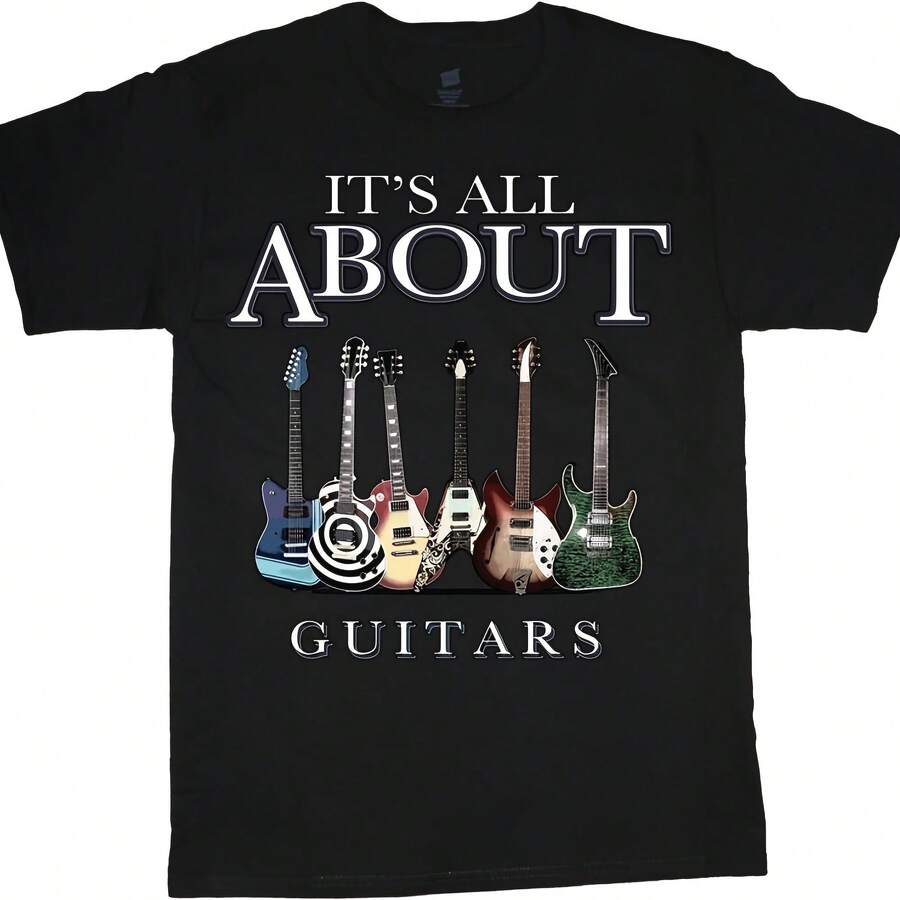 Camiseta gráfica divertida de guitarrista para hombre - Negro - Ver 1