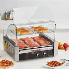 Hot Dog Roller, 11 rodillos 30 Hot Dogs Capacity, 1650W Acero inoxidable Salchicha Grill Cooker Machine con doble control de temperatura Cubierta de vidrio Acrílico Calentador de bollos Estante Bandeja de goteo extraíble, certificado ETL - 11 rodillos - Ver 9