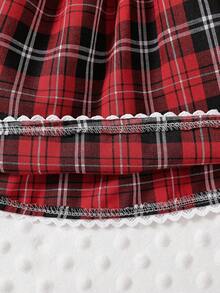 Baby Girl Christmas Pläd Patchwork Ribbad Ruffle Bow Accent Långärmad Klänning och Pannband Set - Vitt - Visa 6