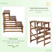 Outsunny 3-Tier Plant Shelf Made Of Fir Wood, 80 X 80 X 78 Cm, For Garden, Balcony And Terrace. - Camel - View 6