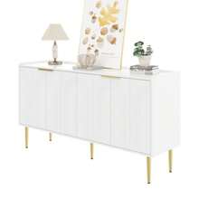 Modern And Simple Sideboard, Modern Sideboard Cabinet, Buffet Storage Set For Living Room, 140L X 38W X 75H (Cm) - White - View 6