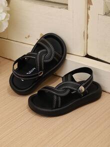 1 Pair Kids Casual Soft Bottom Open Toe Beach Sandals, Non-Slip Toddler Shoes - Black - View 5