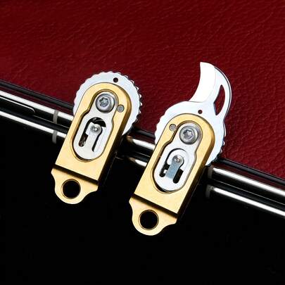 Brass Mini Keychain - Foldable Thumb Knife Design With Pointed Blade And V-Shaped Edge, Anti-Stain Portable Tool Suitable For Outdoor Camping, Hiking, Daily Carry, Survival Gear, Fashionable Durable Multi-Functional Knife, Ideal Choice For Climbers And Campers