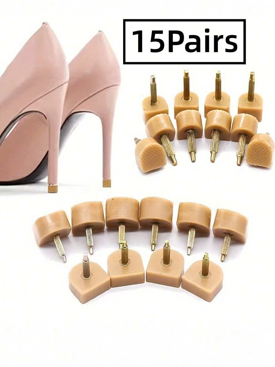 Bộ 15 dụng cụ sửa chữa gót giày nữ, bao gồm đinh giày, dụng cụ làm giãn giày, bộ chăm sóc gót giày cưới, miếng bảo vệ gót giày, nắp gót và các phụ kiện khác. - Màu be - Xem 1