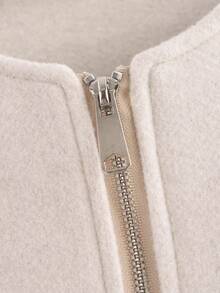 Chaqueta bomber casual de manga larga con cuello redondo, cremallera y bolsillos para mujer, ideal para el otoño - Beis - Ver 10