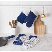 DII Everyday Kitchen Basic Juego de 3 aislantes de calor para sartén, de toalla, 100% algodón, apto para lavar en lavadora, para uso diario en la cocina, negro(Mango de cacerola Nautical Blue) - Multicolor - Ver 5