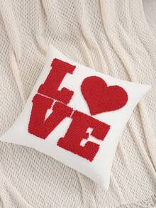 1pc/2pcs Valentine's Day Cushion Cover, Heart Plush Embroidery Canvas, Living Room Sofa Wedding Decor Holiday Gift - Red - View 7